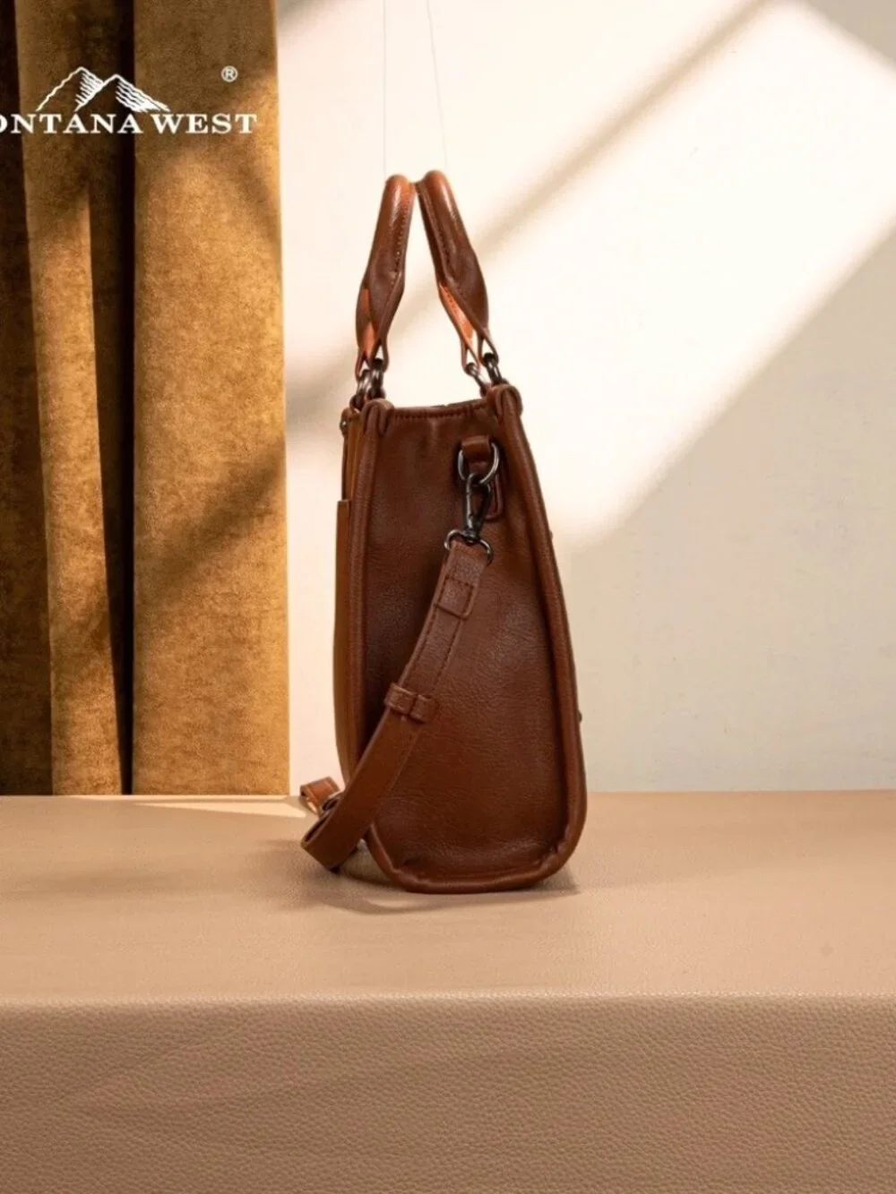 Montana West Embroidered Aztec Small Tote/Crossbody Brown